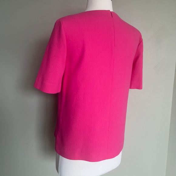 Tibi Willa Crepe Easy Neon Pink Casual Workwear V-neck Cocktail Top Blouse Shirt - Picture 7 of 13